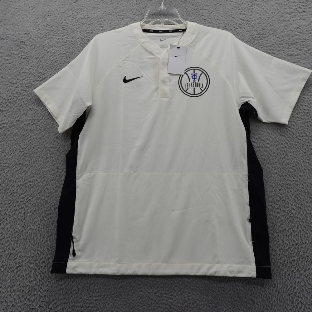 NWT Nike Basketball Short Sleeve Henley Performance Shirt Large Mens Ivory Black